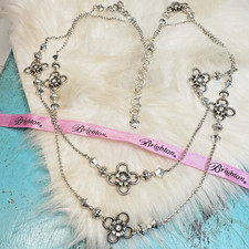 Brighton Flower Crystal Stations Silver Plate Long Necklace 40