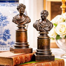 Pair Antique Bronze English Neoclassical Grand Tour Statue Sculpture Royalty picture