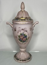ANTIQUE Cambridge Crown Tuscan Glass Covered  Urn In Pink w HP’ed Floral-RARE picture