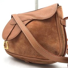 Rare GUCCI Suede Leather Saddle Shoulder Bag Crossbody Brown Vintage Gold Hardwa picture