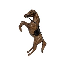 Vintage Tooled Leather Rearing Horse Sculpture Equestrian Mid-Century Decor picture