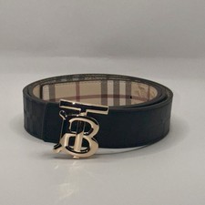 Burberry Reversible men's Check Belt Gold-Tone Buckle Designer Beige Size 32-36 picture