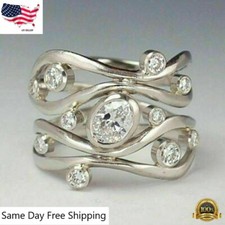 Hollow Geometric Ring Zircon Engagement Sz 8 Plated Ring Cubic Zircon 925 Silver picture