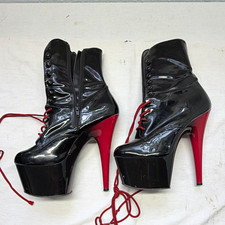 Funtasma by Pleaser Women’s Size 6 Black Patent Platform Lace Up Boots Red picture