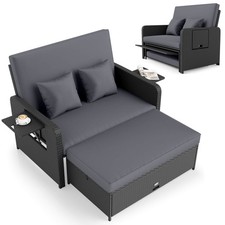 2Pcs PE Wicker Outdoor Daybed with 4-Level Adjustable Backrest, Storage Ottoman picture