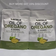 2 Sealed Resilia Oil Of Oregano 6,000 Mg, With Black Seed Oil, 60 Softgels Each  picture