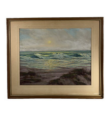RAYMOND NOTT CALIFORNIA COASTLINE VINTAGE MOONLIGHT LISTED ANTIQUE PAINTING picture