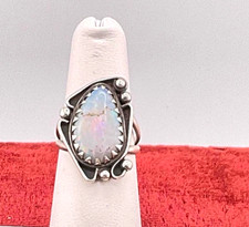 Vintage Native American Sterling Silver & White Opal Ring Size 6 picture
