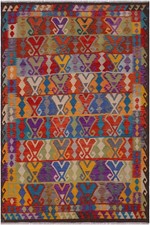 Tribal Kilim Cassius Red Brown Wool Rug - 6'5