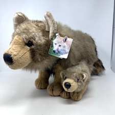 Realistic Wolf Plush Stuffed Animal Brown Mother Baby 23