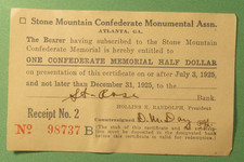 1925 Stone Mountain Half Dollar Saint Rose Bank Subscriber Receipt #2 dated 1925 picture