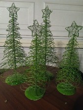 Pier 1 Imports Christmas Trees Set of  4 Green Glitter Looped Wire. Sparkly picture