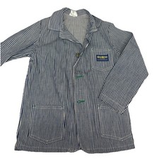 VTG Osh Kosh B'Gosh Hickory Striped Denim Railroad Chore Coat Jacket Sz 6 REG picture