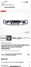 Chrome Steel Bumper Face Bar 2014-2015 GMC Sierra 1500  W/O Park Assist Sensor picture