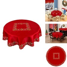 Grelucgo Embroidered Christmas Holiday Holly Tree Tablecloth 52