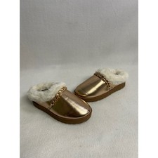 Glam Metallic Jessica Carlyle Womens 7 Rose Gold Chain Faux Fur Slipper Mules picture
