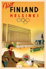 Vintage Visit Finland Helsinki Travel Poster 1952 Mid-Century Art Print picture