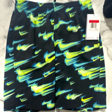 Nike Men's Swim Trunks L Black/Green/Blue Logo Print Four-Way Stretch picture