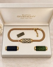 Vintage 1978 Givenchy Bijoux Gold Mesh Necklace 3 Interchangeable Pendants w/Box picture