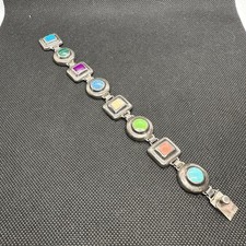 Vintage Taxco Mexico 925 Sterling Silver 8 Multi Stone Link Bracelet 7.5in 39g picture