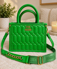 Steve Madden Green Quilted Small Satchel Top Handle Zip w/ Detachable Strap picture