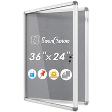 SWANCROWN 36x24 in Enclosed Bulletin Board, Wall Display Case, Grey Felt | 6x... picture
