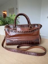 Vtg Brahmin Brown Leather Croc-Embossed Crossbody & Top Hndl Satchel 8”x11” READ picture