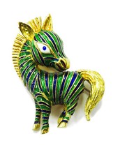 18K Yellow Gold Enamel Zebra Brooch Pin ~ 15.6g picture