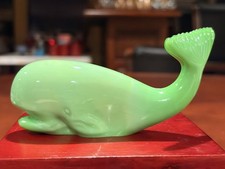 Rare Fenton Chameleon Green Slag Glass Whale Figurine Limited-200 w/Box Ex Cond picture