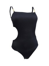 Aqua Women's Chain Trim Cutout One Piece Swimsuit (M, Black) picture