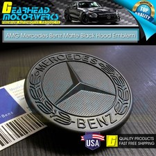 Front AMG Hood Emblem Matte Black Flat Laurel Wreath Badge Mercedes 2 Pins 57mm picture