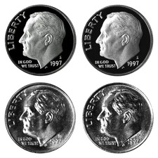 1997 P D S S Roosevelt Dime Year Set Silver & Clad Proof & BU In Cello picture