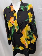 ESCADA Silk Blouse Jacket Black Floral Print Button Front Made in Slovenia picture