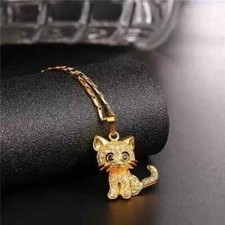 1.10Ct Round Cut Real Moissanite Kitty Cat Charm Pendant 14K Yellow Gold Plated picture