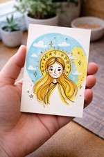 Whimsical Girl Art Print ACEO 2.5x3.5 – Colorful Fantasy Portrait Mini Artwork picture