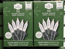 (2) NEW Holiday Time 50ct WARM WHITE Led Lights GREEN Wire 100 Total picture