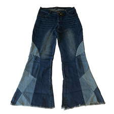 Ashley Stewart Patchwork Denim Jeans Women Size 14 Blue Frayed Flare Hem Stretch picture
