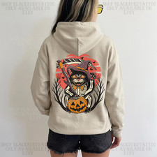 Lucky Cat Halloween Hoodie Tattoo Spooky Season Shirt 90s Grunge Classic Hallowe picture