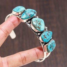 Natural Turquoise Gemstone 925 Sterling Silver Bracelet Handmade Gift Jewelry picture