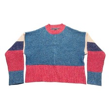 IrelandsEye Dublin Wool Cashmere Silk Colorblock Knit Sweater Blue Pink Medium picture