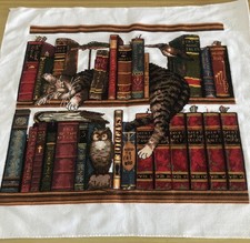 Handmade Completed Finished Cross Stitch The Cat On the Bookshelf 15''x 14'' New picture