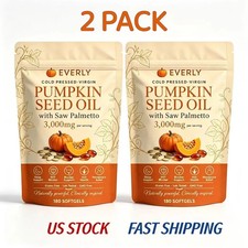 2 X Everly Pumpkin Seed Oil with Saw Palme tto,180 Softgels,Cold Pressed Pumpkin picture
