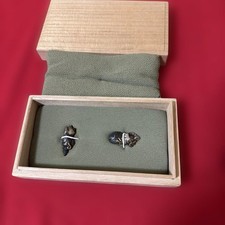 Japanese Menuki Sword Fittings Shell Seaweed Motif Metal Pair Wood Box picture