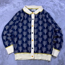 NWT OXKNIT Arrow Pattern Cotton Knit Cardigan XL Navy Cream Retro Mod picture