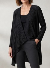 Chico's Black Pleated Open Front Topper Cardigan Size 2 L Lightweight Casual picture