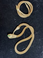 Hobe Vintage Gold Tone Snake Necklace And Bracelet With Green Eyes. Missing Eye. picture