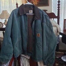 Carhartt Men's XL J43 Htg Hunter Green Zip Lined Work Jacket Short Relaxed Fit picture