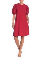 $189 NWT VELVET Graham & Spencer Red PuffSlv Midi Dress POCKETS Anthropologie XS picture