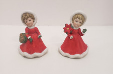 VTG Lefton Christmas Girl w/Poinsettia 8283 & Girl w/Package Shopper 8283 picture