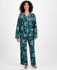Charter Club Women's 2-Pc. Cotton Flannel Packaged Pajamas Green Floral NWT picture